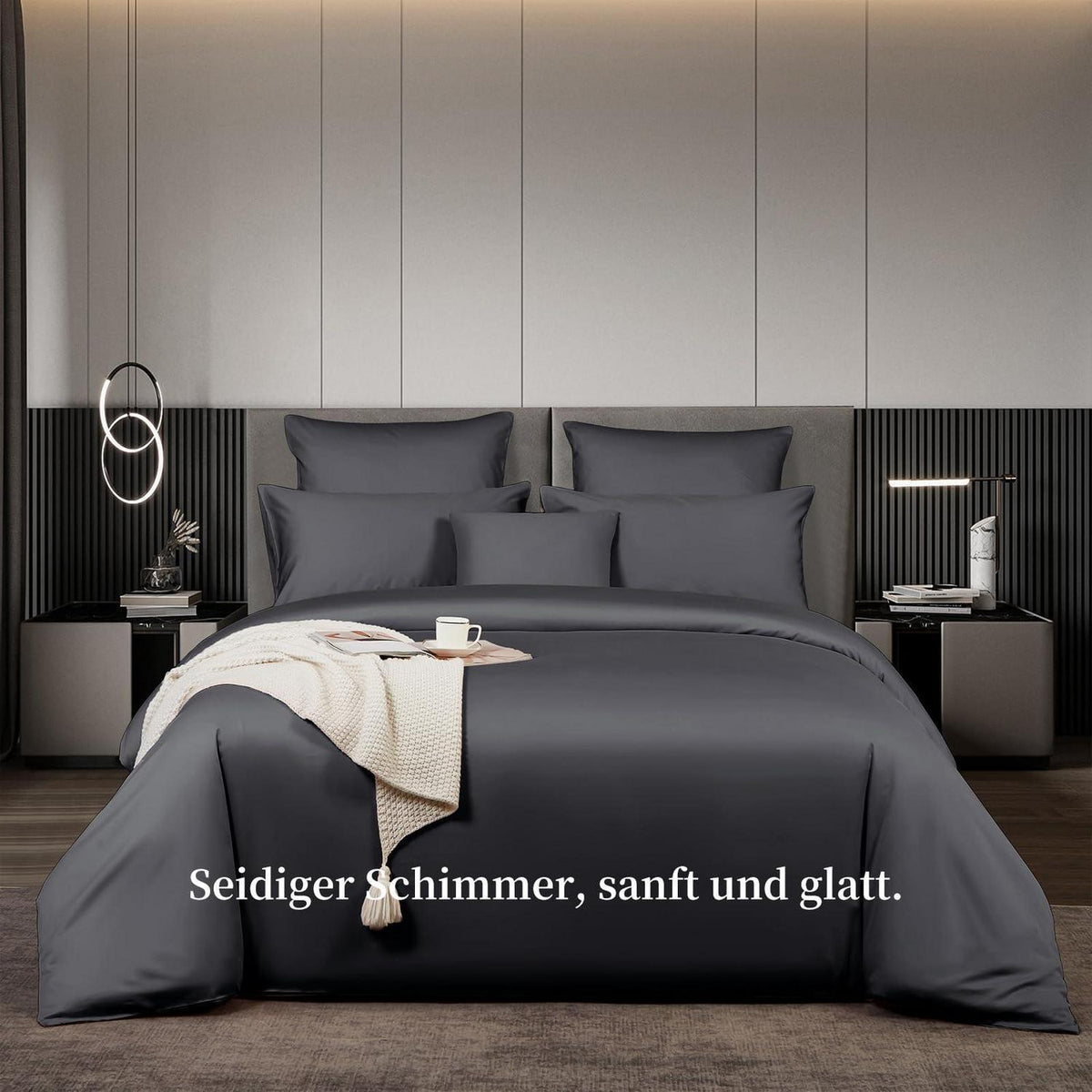 Satin Bettwäsche Set Grau 200x220 cm Baumwolle