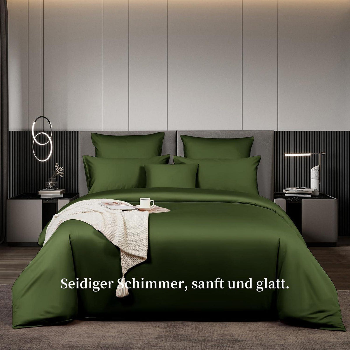 Olivgrüne Bettwäsche Set 200x220 cm Mako Satin Baumwolle