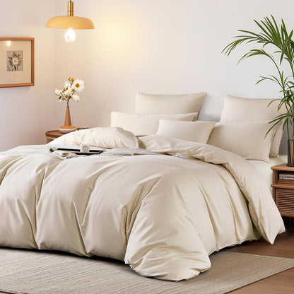 Satin Bettwäsche Set 220x240 cm Beige Baumwolle