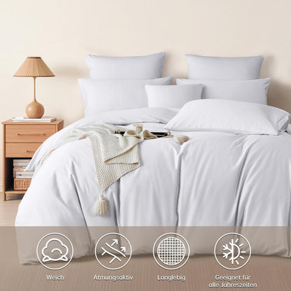 Mako Satin Bettwäsche Set 200x200 cm Weiß Baumwolle