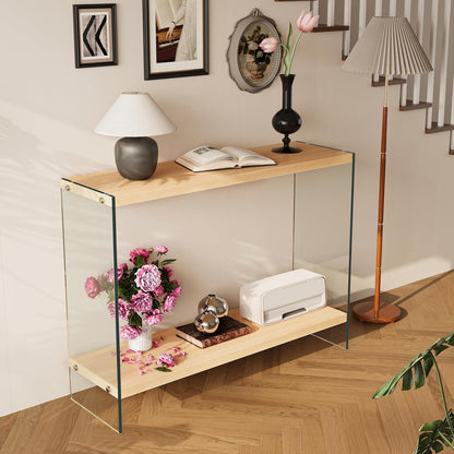 Schmaler Konsolentisch Holz mit Glasbeinen | Flurtisch 100x30 cm