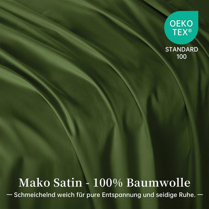 Olivgrüne Bettwäsche Set 200x200 cm Mako Satin Baumwolle