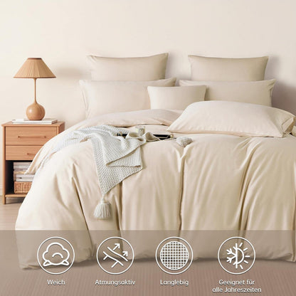 Satin Bettwäsche Set 200x200 cm Beige Baumwolle