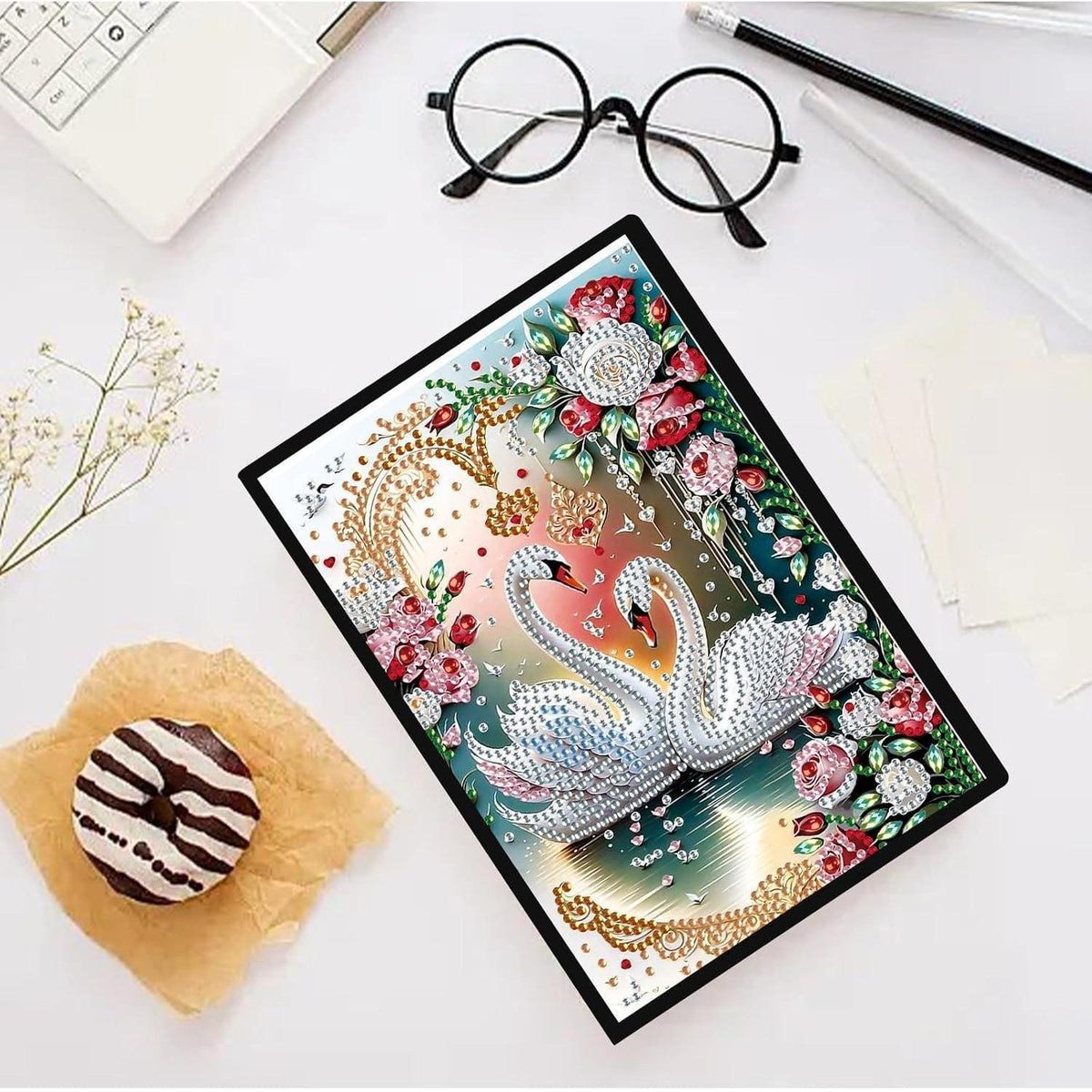 5D Diamant Painting Notizbuch Schwan A5 – Kreatives Tagebuch DIY