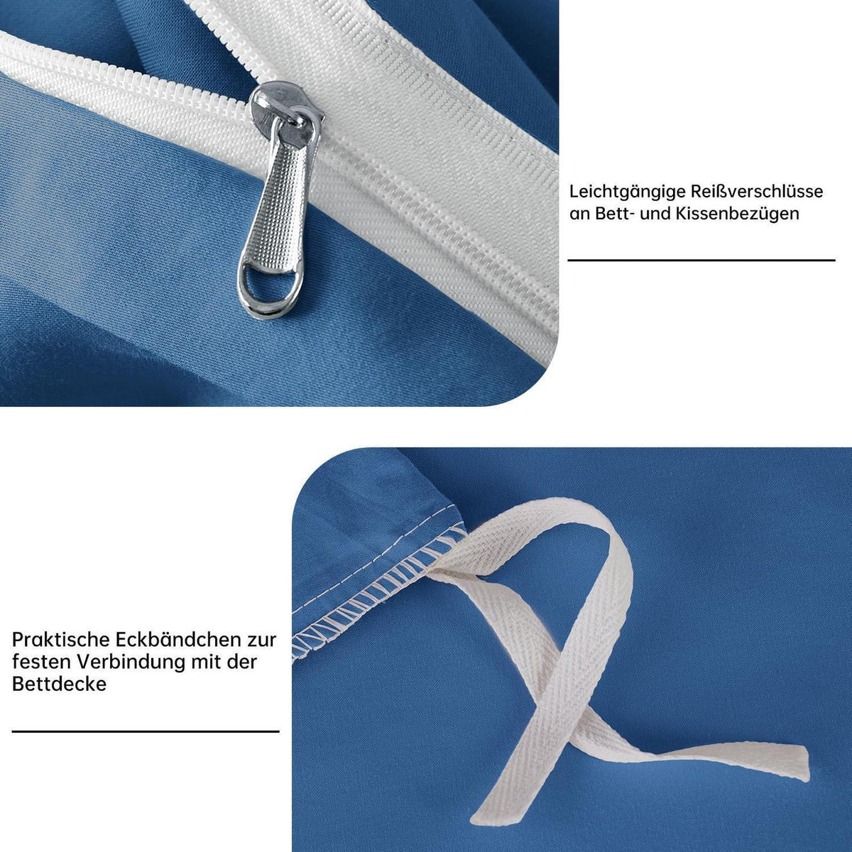 Satin Bettwäsche Set 200x200 cm Blau Mako Baumwolle