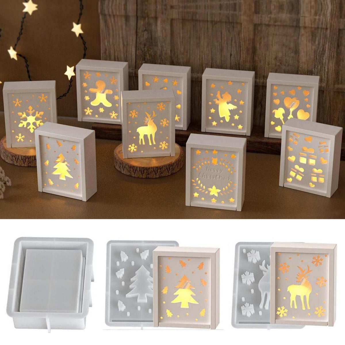Silikonform Weihnachten: Geschenkboxen & Elch zum Gießen