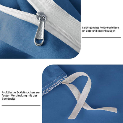 Satin Bettwäsche Set 200x220 cm Blau Mako Baumwolle