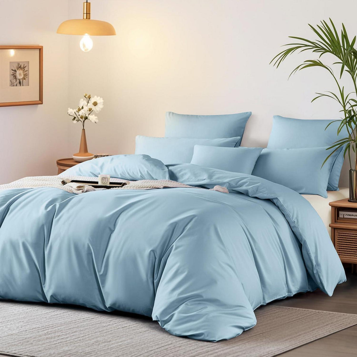 Satin Bettwäsche Set 200x220 cm Baumwolle Blau