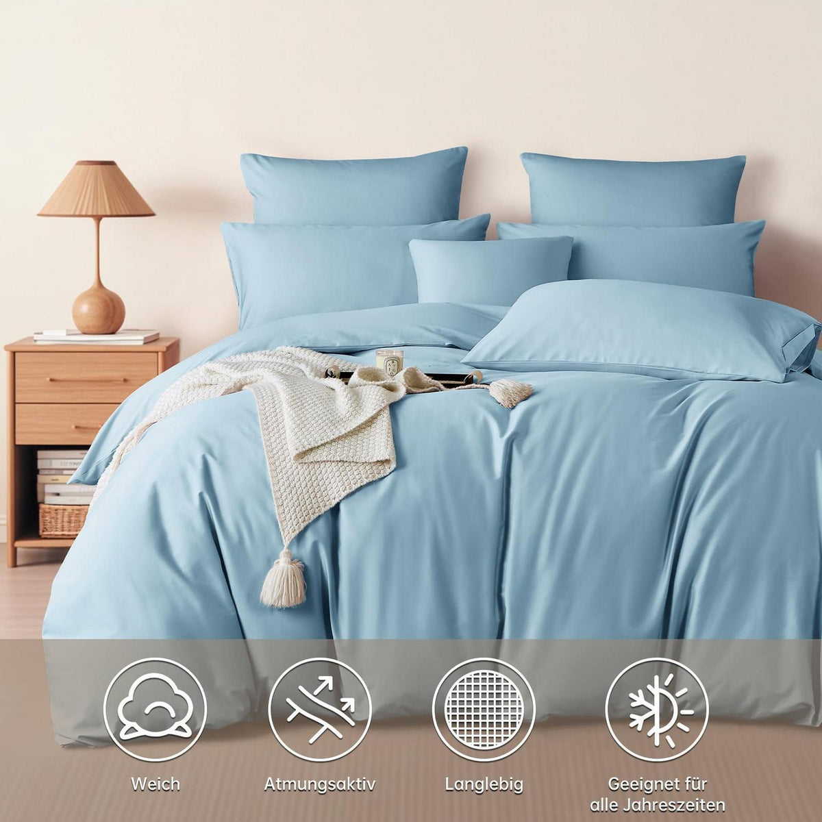 Satin Bettwäsche Set 200x220 cm Baumwolle Blau