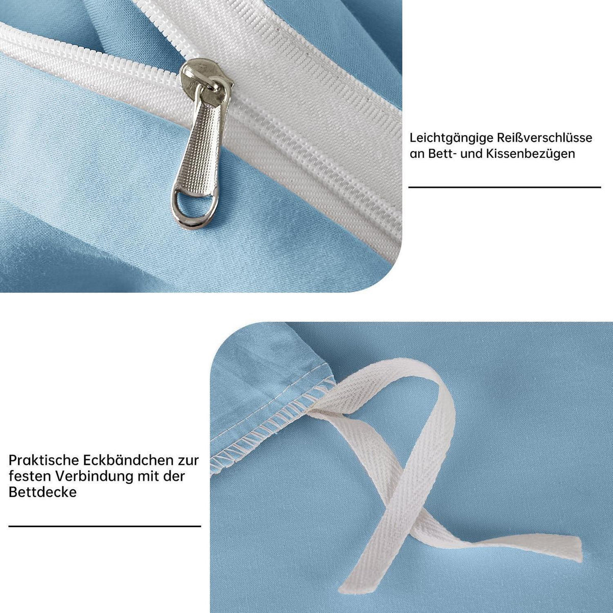 Satin Bettwäsche Set 200x220 cm Baumwolle Blau