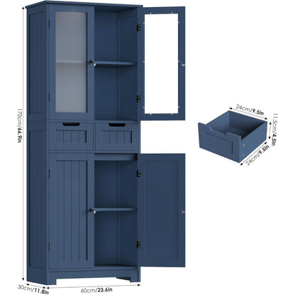 Hochschrank Badezimmerschrank mit Schubladen & Ablageflächen Blau