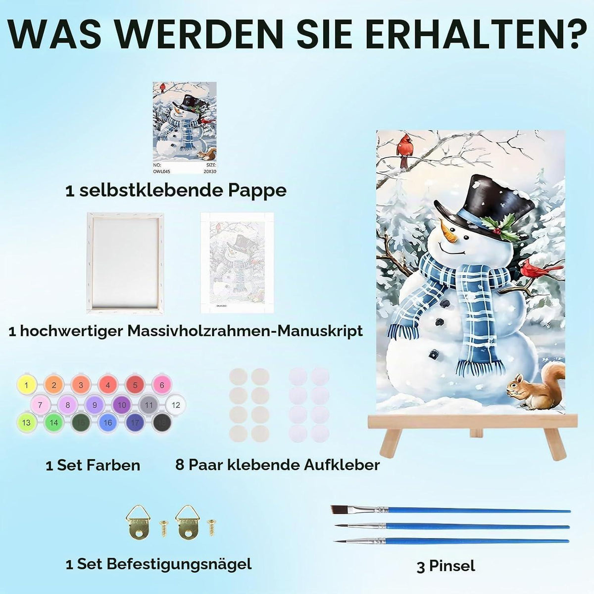 Schneemann Malen nach Zahlen für Erwachsene mit Rahmen