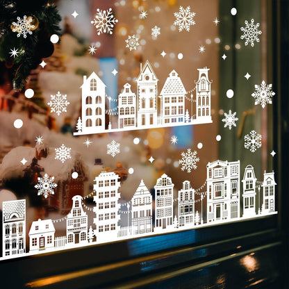 Weihnachts Fensterbilder Schneeflocken & Häuser Deko Aufkleber