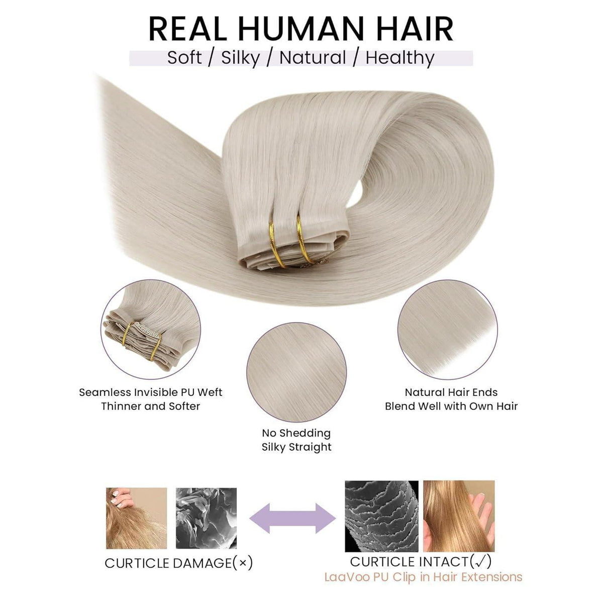 Echthaar Clip-Ins Blond – Platinblond, 45cm, 100g