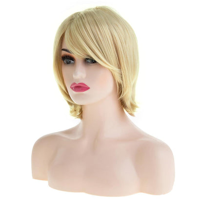Blonde Kurzhaarperücke Damen Synthetisch mit Pony