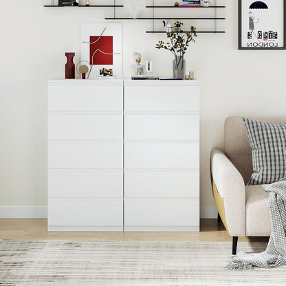 Weiße Kommode 2er-Set mit 5 Schubladen (60x40x120cm)