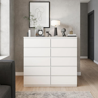 Weiße Kommode 2er-Set mit 5 Schubladen (60x40x120cm)