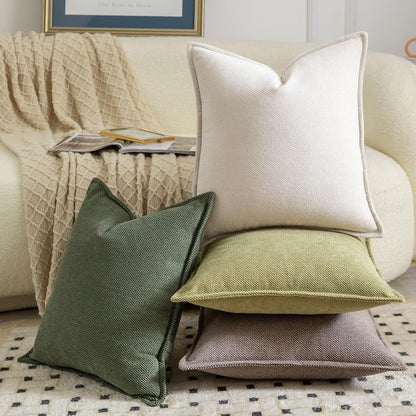 2x Chenille Kissenbezug Grün 60x60 cm - Weiche Boho Deko