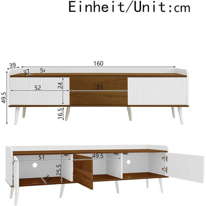 TV Lowboard Weiß & Holz mit 3 Türen (160x39x49,5cm)