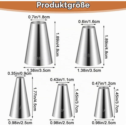 5x Edelstahl Spritztüllen Set für Tortendekoration