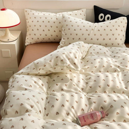 Bettwäsche Set 200x220 Beige Braun Herzen Mädchen