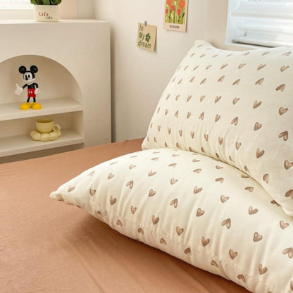Bettwäsche Set 200x220 Beige Braun Herzen Mädchen