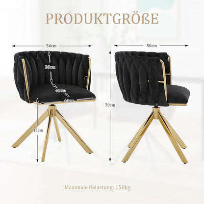 Esszimmerstühle 2er Set, Drehbar, Samt Schwarz Muster 5