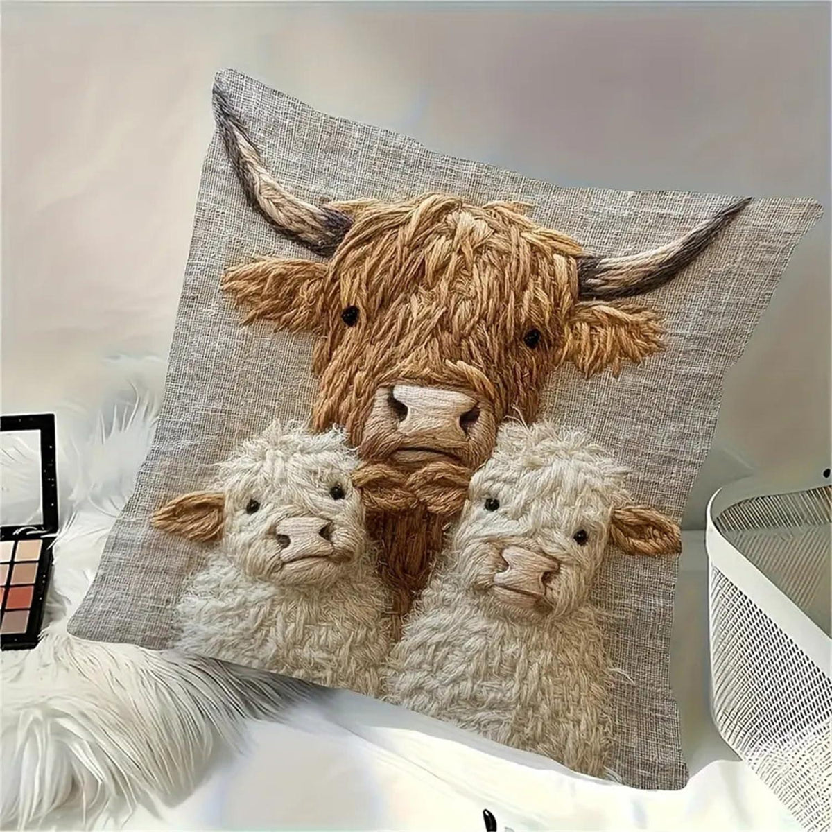 2x Kissenbezug Alpaka/Kuh 45x45cm - Weiche Tier-Deko