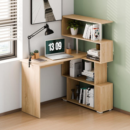 L-Schreibtisch mit drehbarem Bücherregal, Eiche