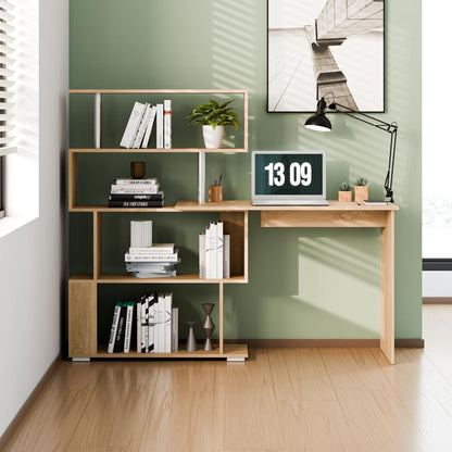 L-Schreibtisch mit drehbarem Bücherregal, Eiche
