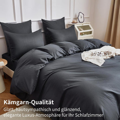 4teilige Bettwäsche 135x200 Baumwolle Grau – Weich & Atmungsaktiv