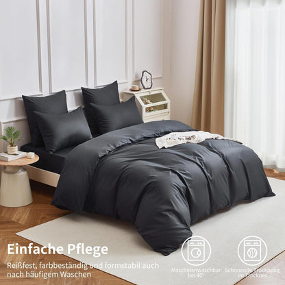 4teilige Bettwäsche 135x200 Baumwolle Grau – Weich & Atmungsaktiv