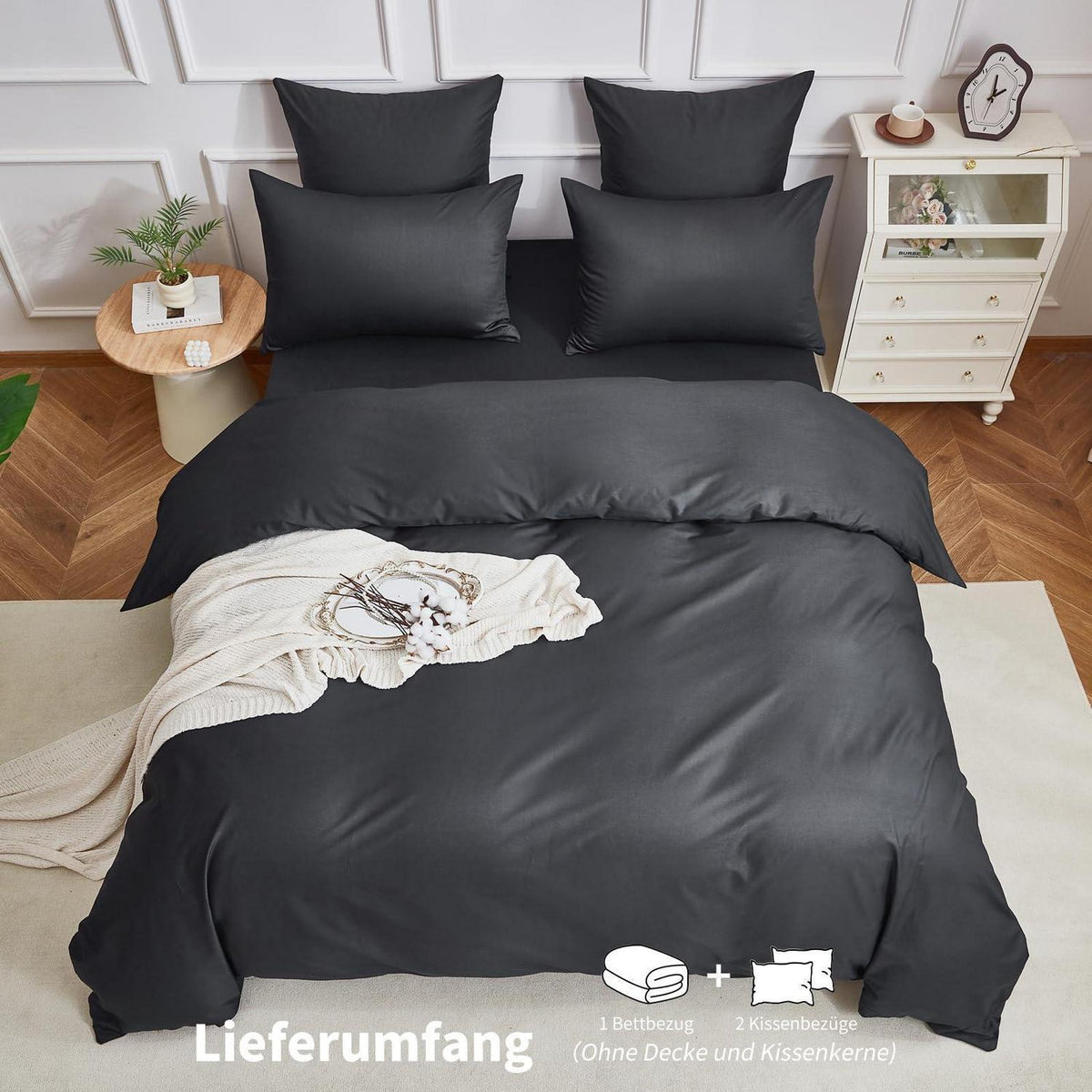 4teilige Bettwäsche 135x200 Baumwolle Grau – Weich & Atmungsaktiv
