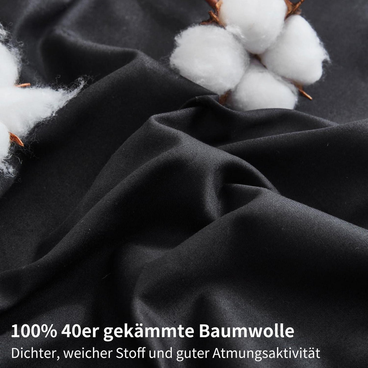 Baumwoll Bettwäsche Set 220x240 Schwarz – 3-teilig, Kühlend & Weich