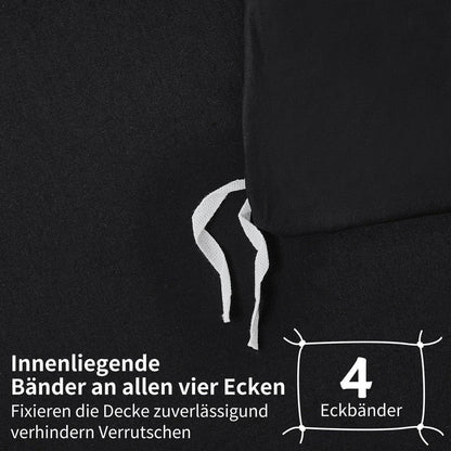 Baumwoll Bettwäsche Set 220x240 Schwarz – 3-teilig, Kühlend & Weich
