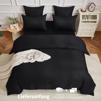 Baumwoll Bettwäsche Set 220x240 Schwarz – 3-teilig, Kühlend & Weich