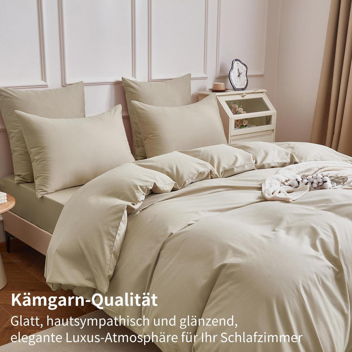 4teilige Bettwäsche 135x200 Khaki – 100% Baumwolle