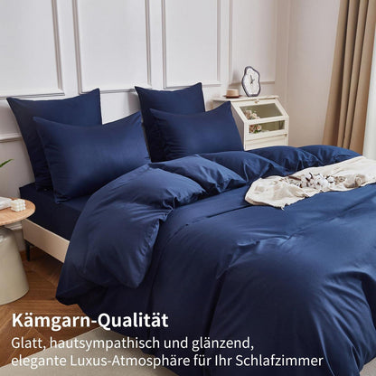 Dunkelblaue Bettwäsche 135x200 - 4-teilig, 100% Baumwolle