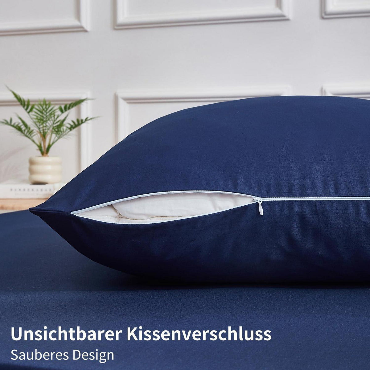 Dunkelblaue Bettwäsche 135x200 - 4-teilig, 100% Baumwolle