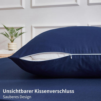 Dunkelblaue Bettwäsche 135x200 - 4-teilig, 100% Baumwolle