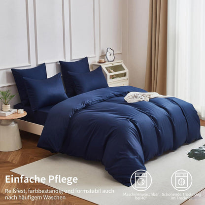 Dunkelblaue Bettwäsche 135x200 - 4-teilig, 100% Baumwolle