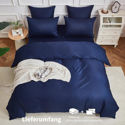 Dunkelblaue Bettwäsche 135x200 - 4-teilig, 100% Baumwolle