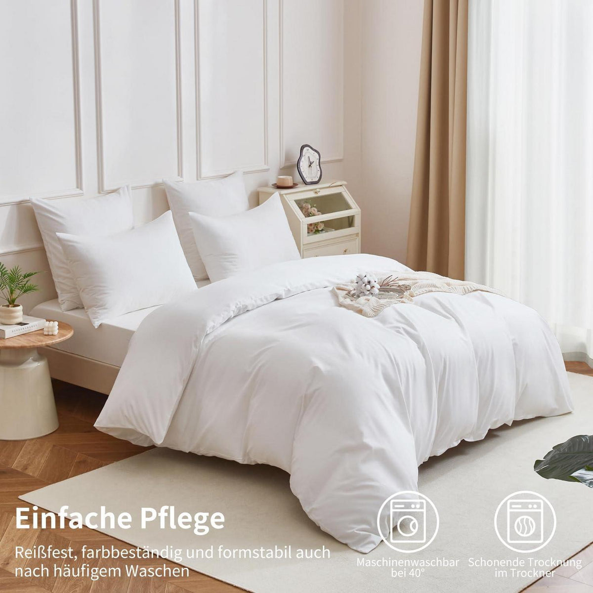 4teilige Bettwäsche 135x200 Baumwolle Weiß – Weich & Atmungsaktiv