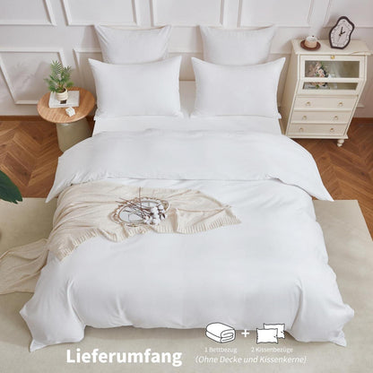 4teilige Bettwäsche 135x200 Baumwolle Weiß – Weich & Atmungsaktiv