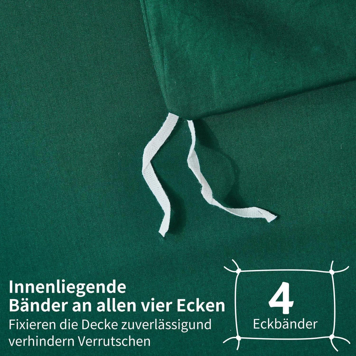 Dunkelgrüne Bettwäsche 135x200 - 4-teilig, 100% Baumwolle