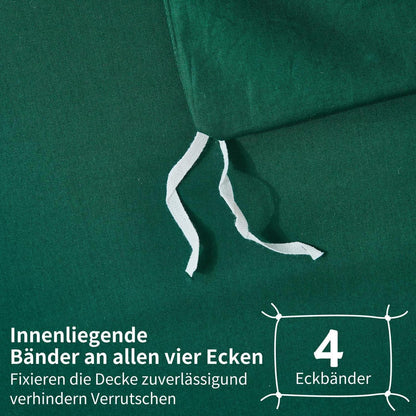 Dunkelgrüne Bettwäsche 135x200 - 4-teilig, 100% Baumwolle