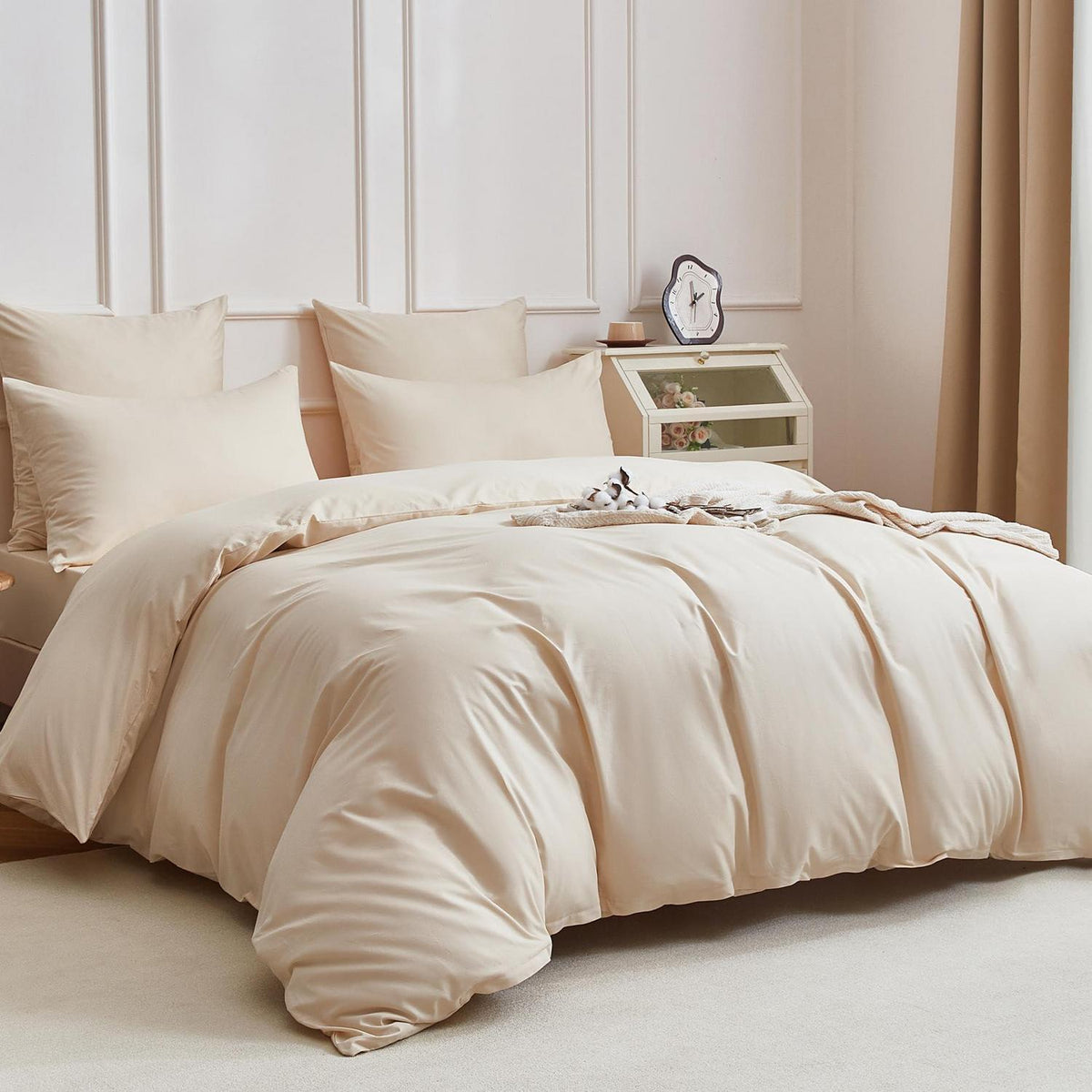 4teilige Bettwäsche 135x200 Baumwolle Beige – Weich & Atmungsaktiv