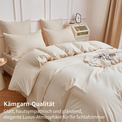 4teilige Bettwäsche 135x200 Baumwolle Beige – Weich & Atmungsaktiv