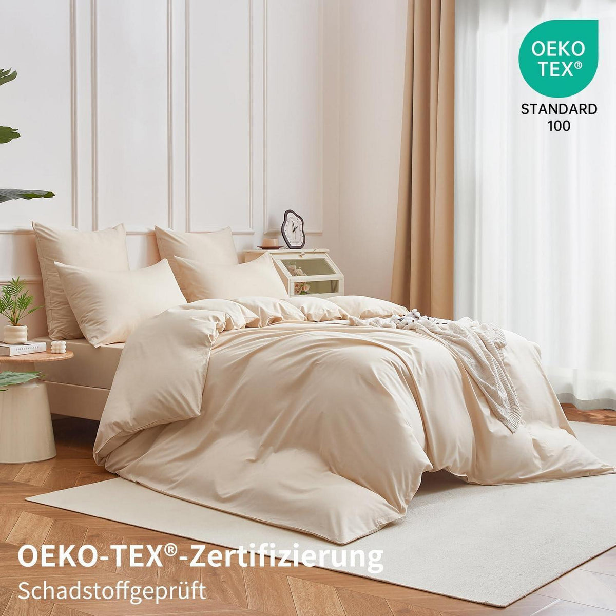 4teilige Bettwäsche 135x200 Baumwolle Beige – Weich & Atmungsaktiv