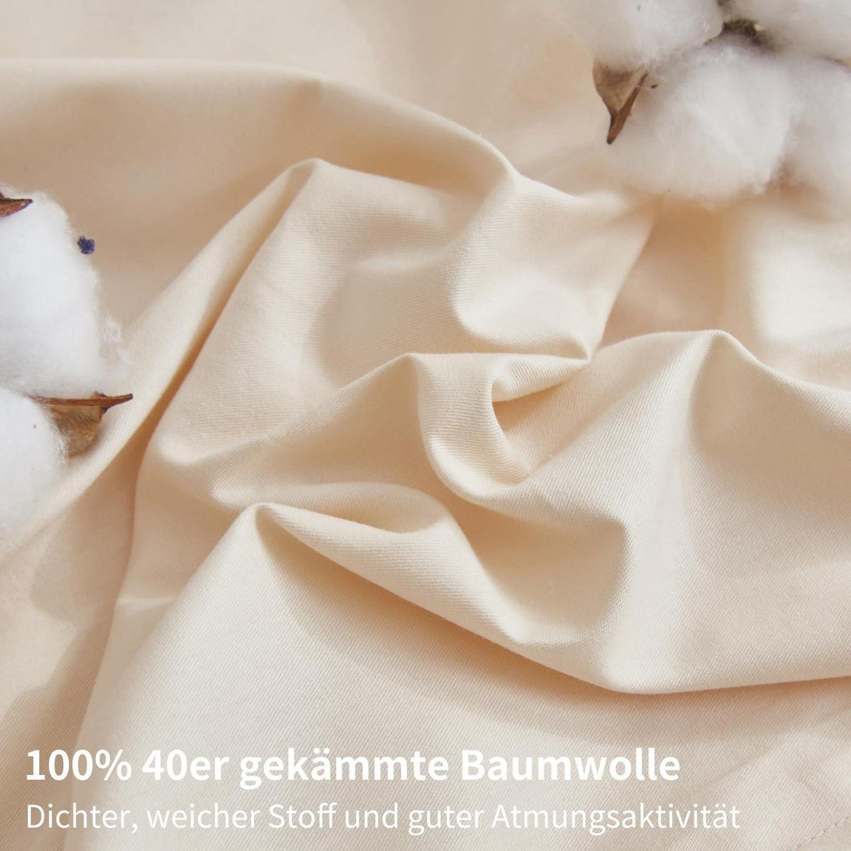 Baumwoll Bettwäsche Set 220x240 Beige – 3-teilig, Kühlend & Weich